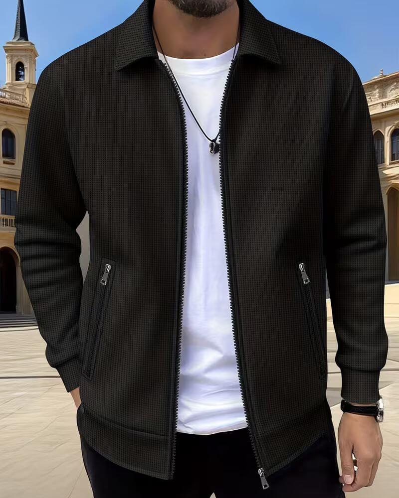 Men's Textured Zip Jacket with Shirt Collar