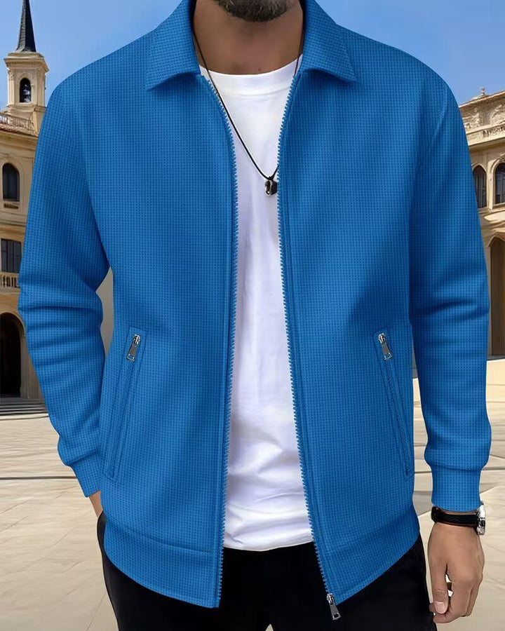 Men's Textured Zip Jacket with Shirt Collar
