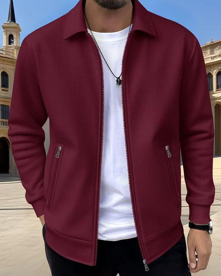 Men's Textured Zip Jacket with Shirt Collar