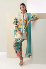 Elegant ivory and aqua floral kurta set with dupatta for festive and casual wear.