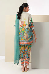 Elegant ivory and aqua floral kurta set with dupatta for festive and casual wear