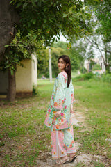 Pastel green muslin kurta set with dupatta for women