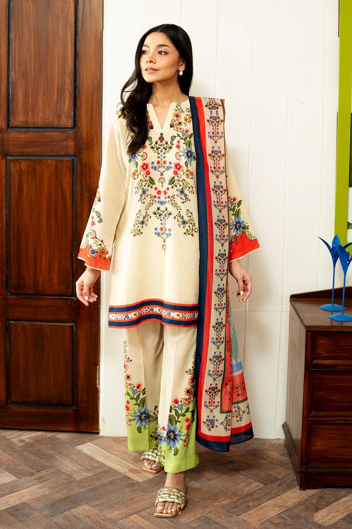 Stenfia Floral Printed Ivory Kurta Set with Dupatta – Avrine Collection.