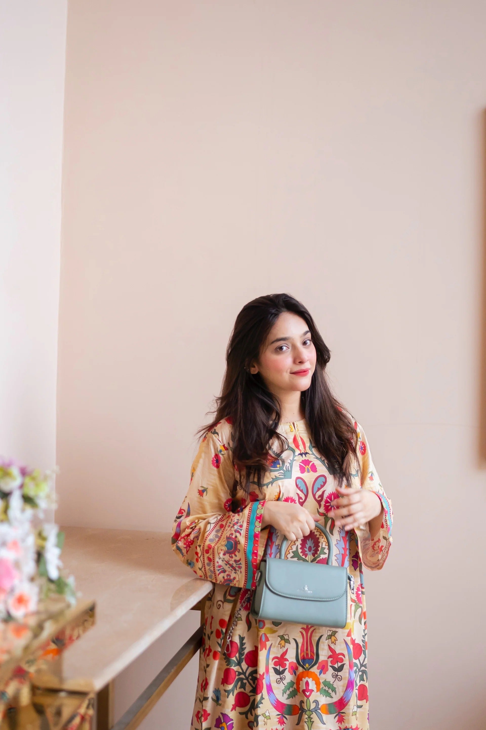 Front view of Lunora Kurta Set with festive border detailing.