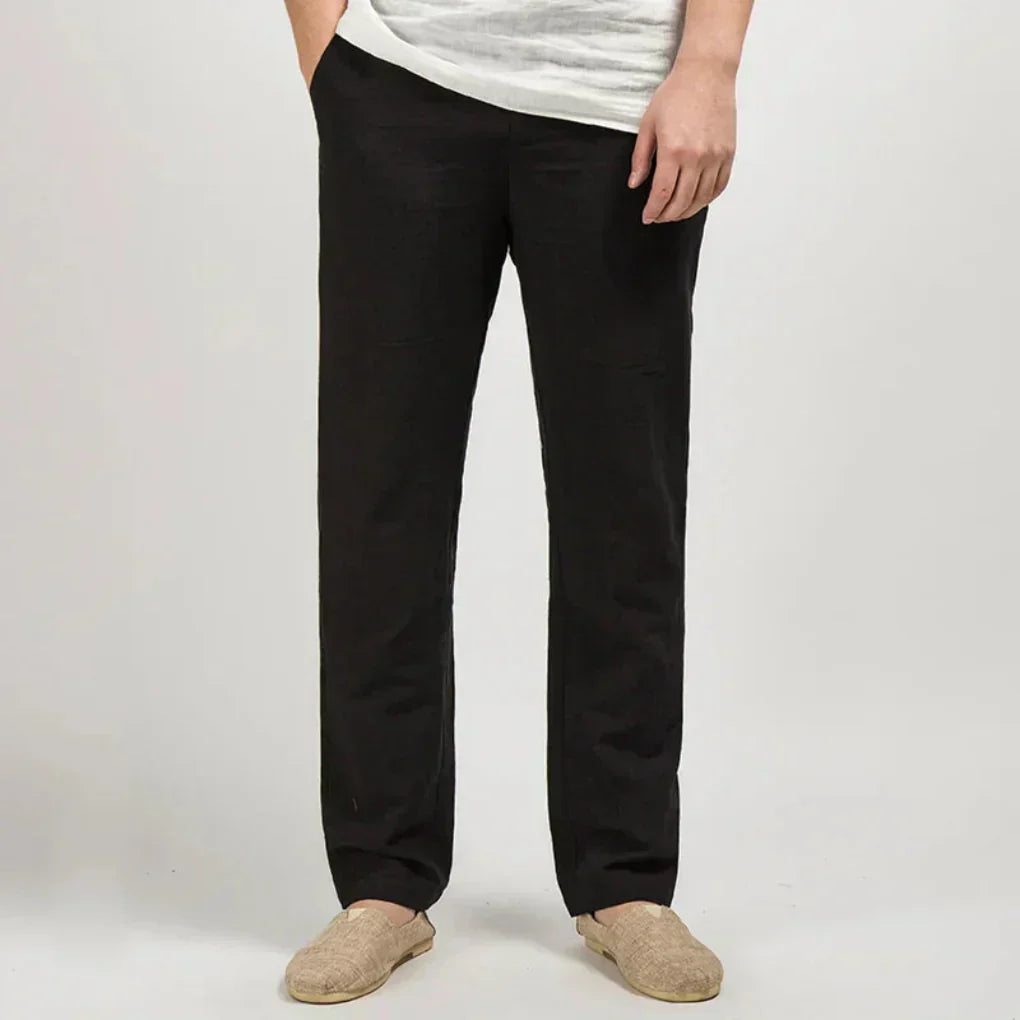 Men's Straight Leg Linen Trousers Lightweight Relaxed Fit