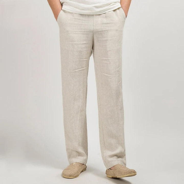 Men's Straight Leg Linen Trousers Lightweight Relaxed Fit