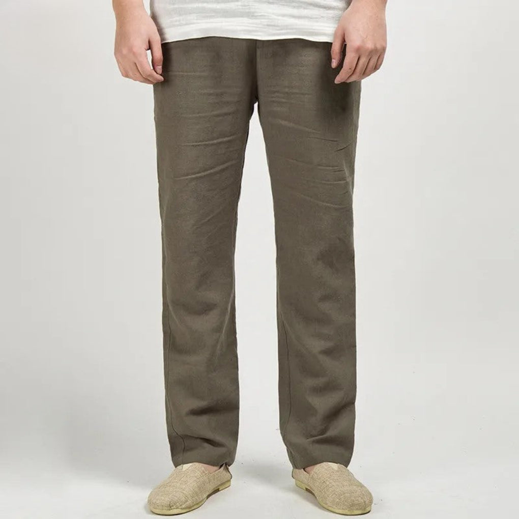 Men's Straight Leg Linen Trousers Lightweight Relaxed Fit