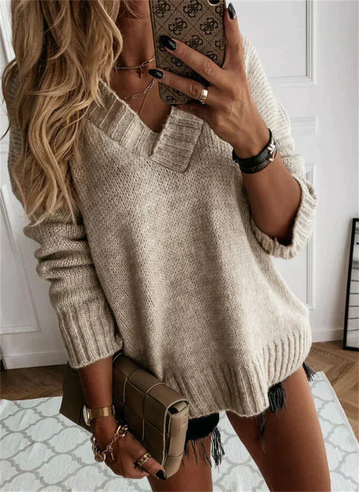 Billie - Jersey de punto suave con cuello de pico para mujer