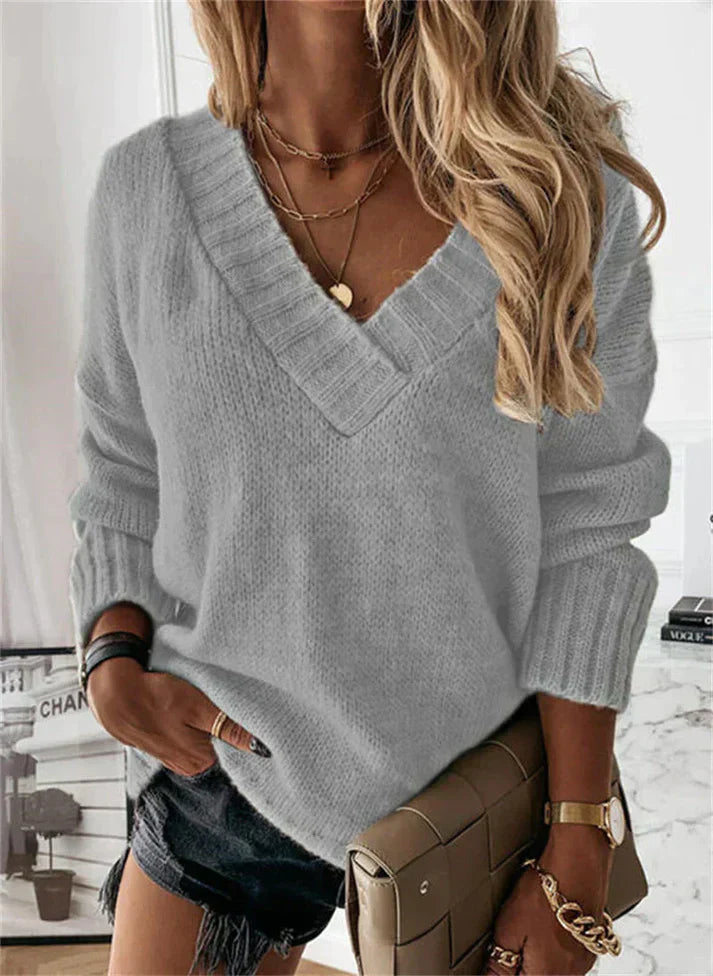 Billie - Jersey de punto suave con cuello de pico para mujer