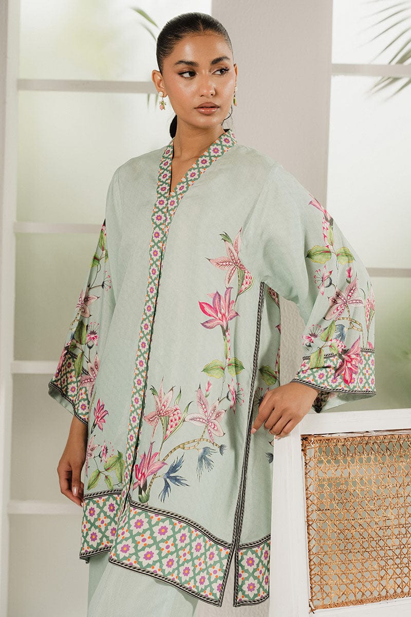 Women's Mint Green Printed Co-ord Set with Floral Detailing.