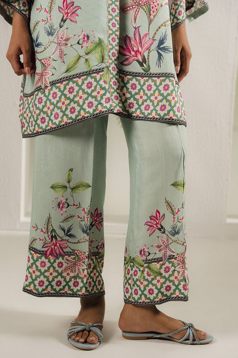 Elegant Mint Green Floral Co-ord Set for Festive and Casual Wear.
