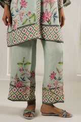 Elegant Mint Green Floral Co-ord Set for Festive and Casual Wear.