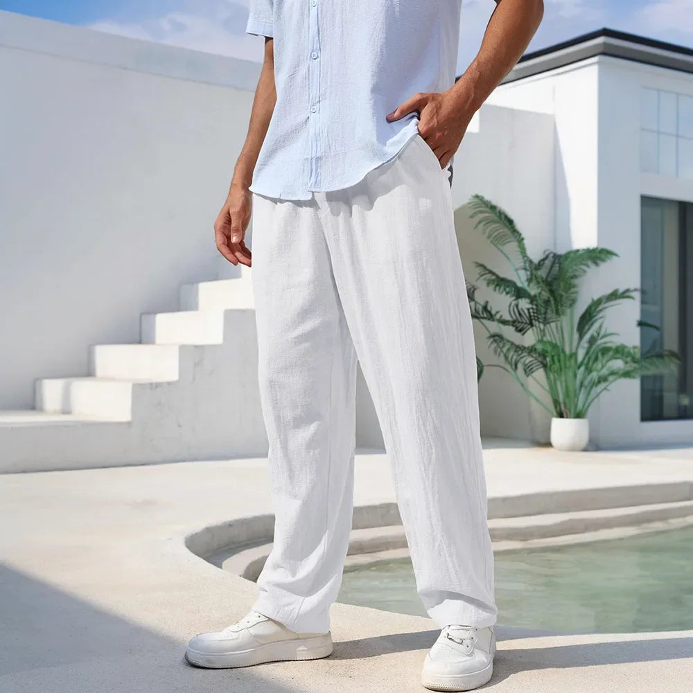 Callum - Men's Relaxed Linen Trousers Straight Leg