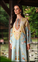 Close-up of pastel blue Azura Kurta Set showcasing fine print and fabric texture.