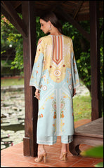 Back view of Azura Kurta Set in pastel blue with subtle mustard detailing.