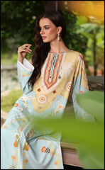 Close-up of pastel blue Azura Kurta Set showcasing fine print and fabric texture.