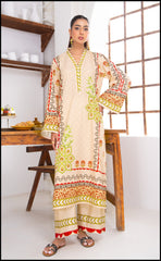 Trendy beige kurta set with maroon and green prints – festive outfit.