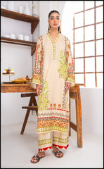 Bejori Kurta Set for women – beige cotton blend with maroon prints.