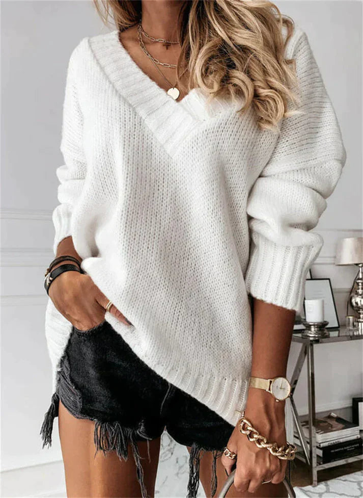Billie - Jersey de punto suave con cuello de pico para mujer