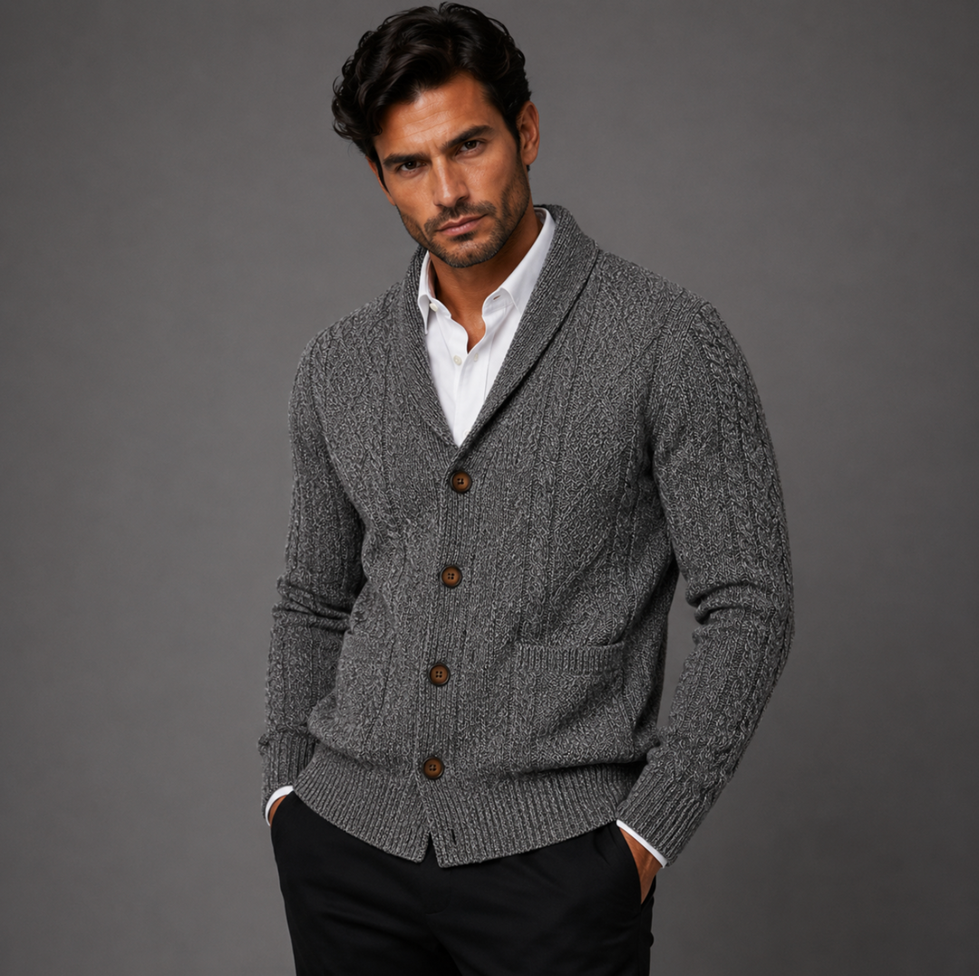 Men's Cashmere Cardigan with Button Front and Side Pockets