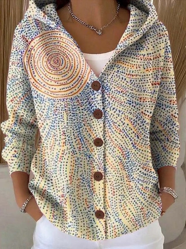 Women's Hooded Knit Jumper with a Button Front – Jaune Multicolore