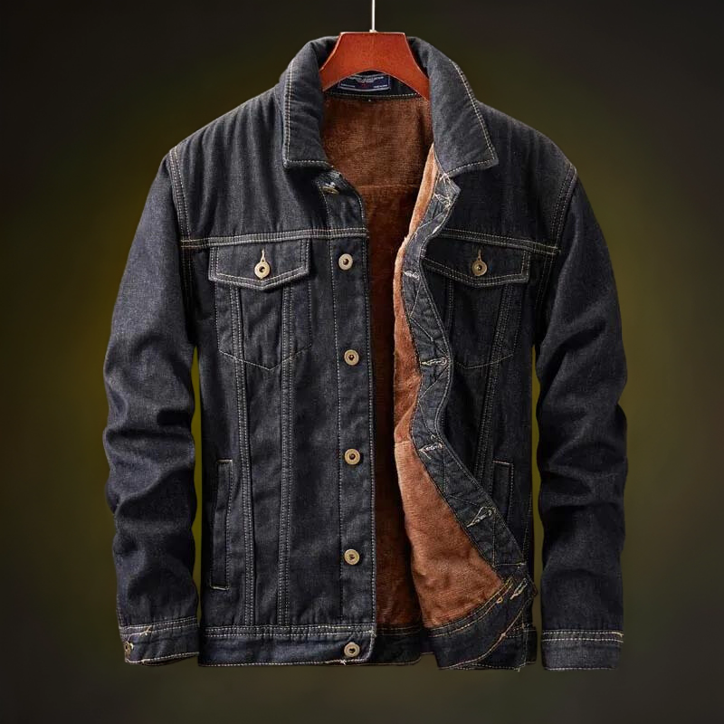 Men's Fleece-Lined Denim Jacket with Button Front - photo 3