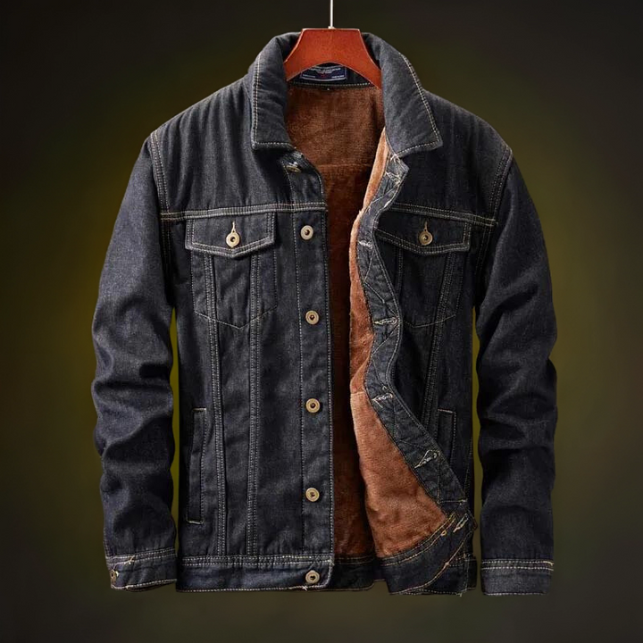 Men's Fleece-Lined Denim Jacket with Button Front - photo 3