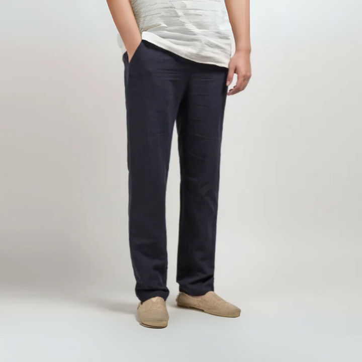 Men's Straight Leg Linen Trousers Lightweight Relaxed Fit