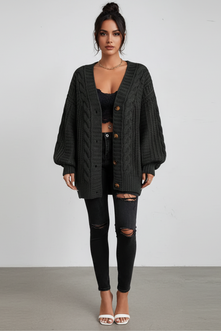 Γυναικεία oversized ζακέτα με πλέξη κοτσίδα