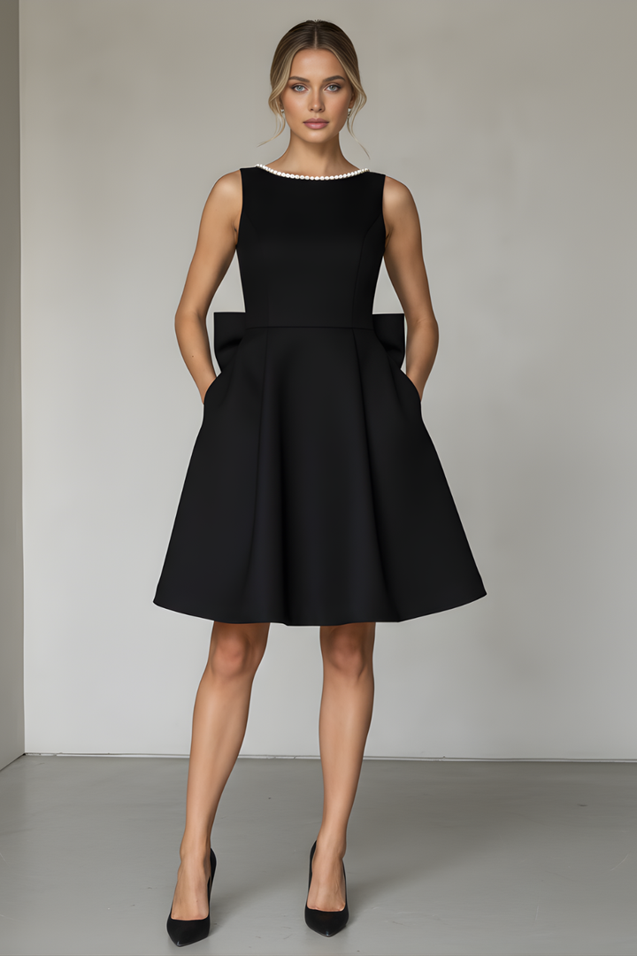 Women’s Backless Flattering Mini Dress with Pearl Bow