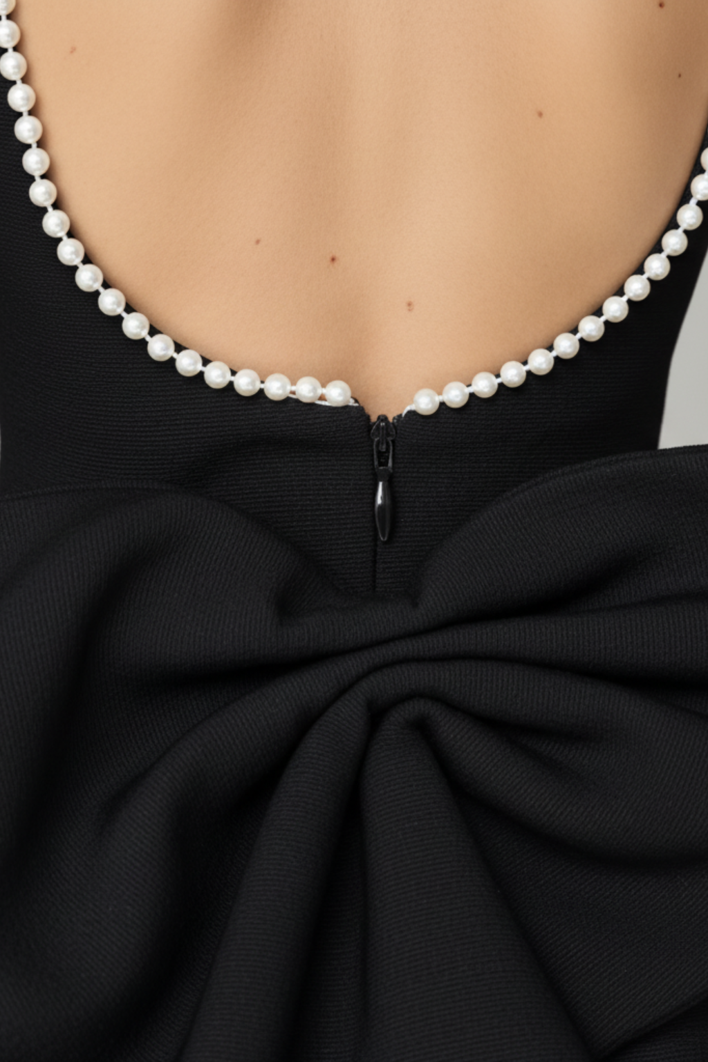 Women’s Backless Flattering Mini Dress with Pearl Bow
