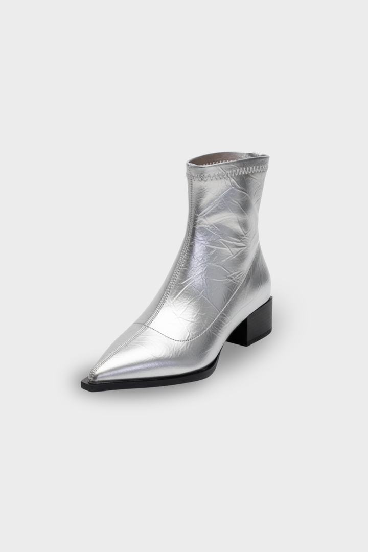 Women’s Pointed Toe Ankle Boots Low Block Heel Slip On Dress Shoes