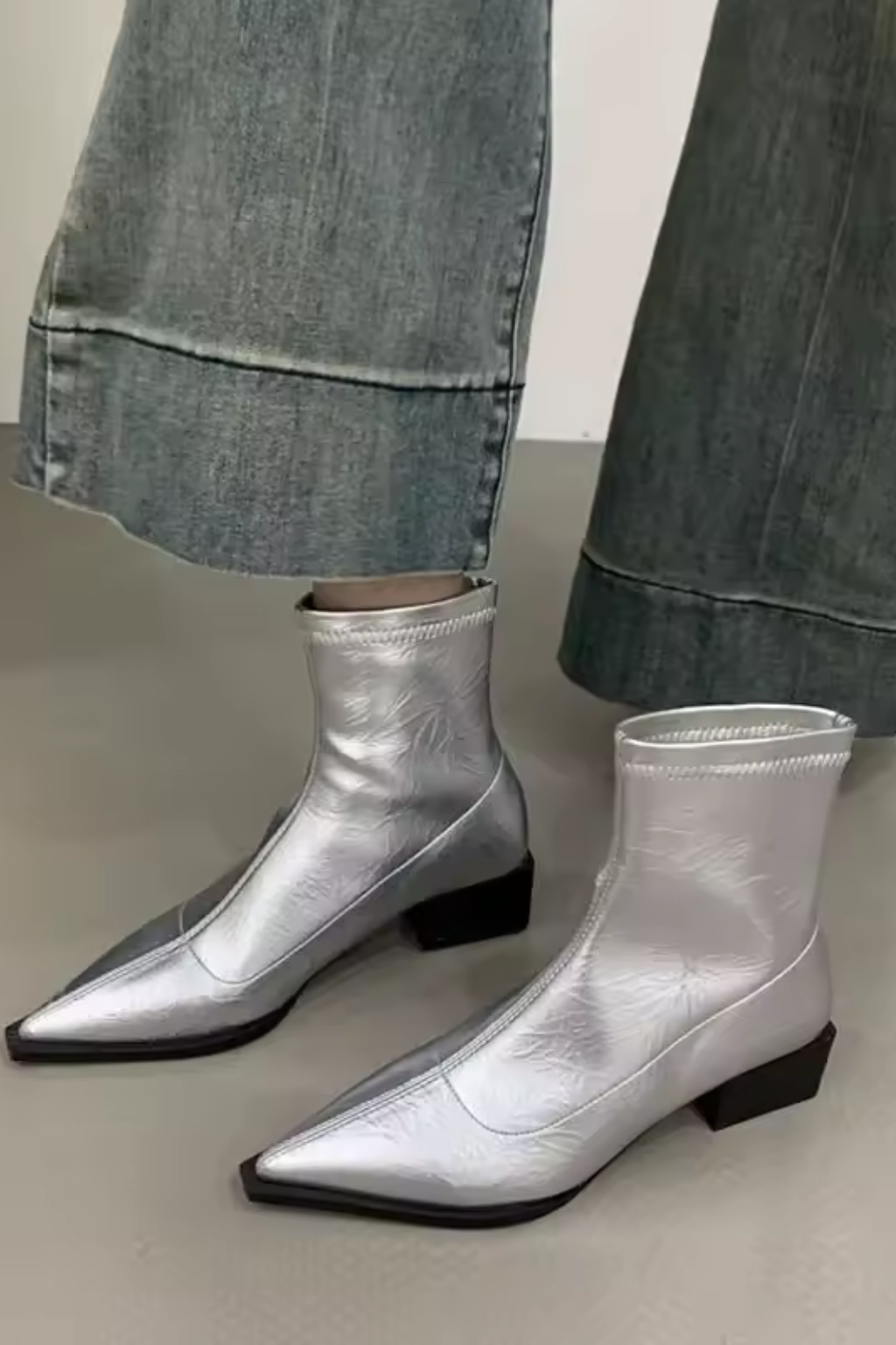 Women’s Pointed Toe Ankle Boots Low Block Heel Slip On Dress Shoes
