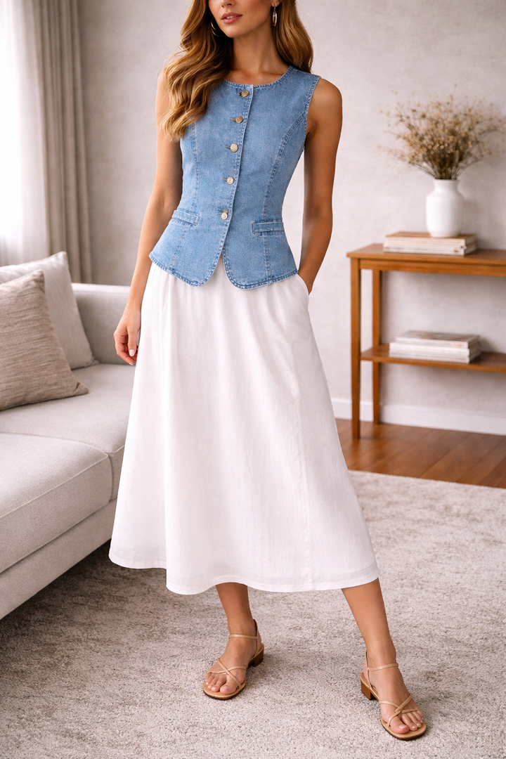 Gilet a coste senza maniche con bottoni da donna