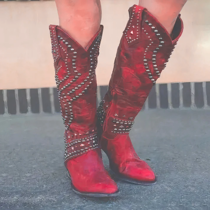 Western Knee-High Boots for Women with a Block Heel
