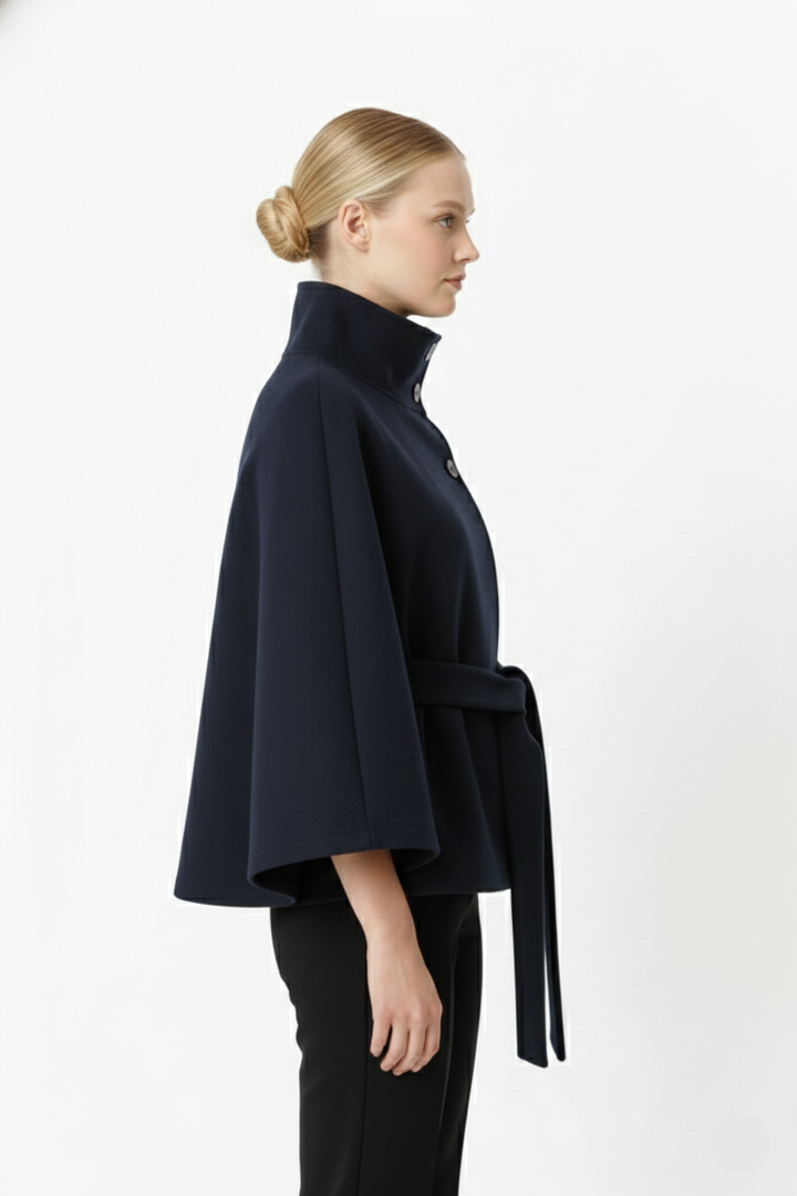 Women's Wool Coat with a High Neck and a Button Front