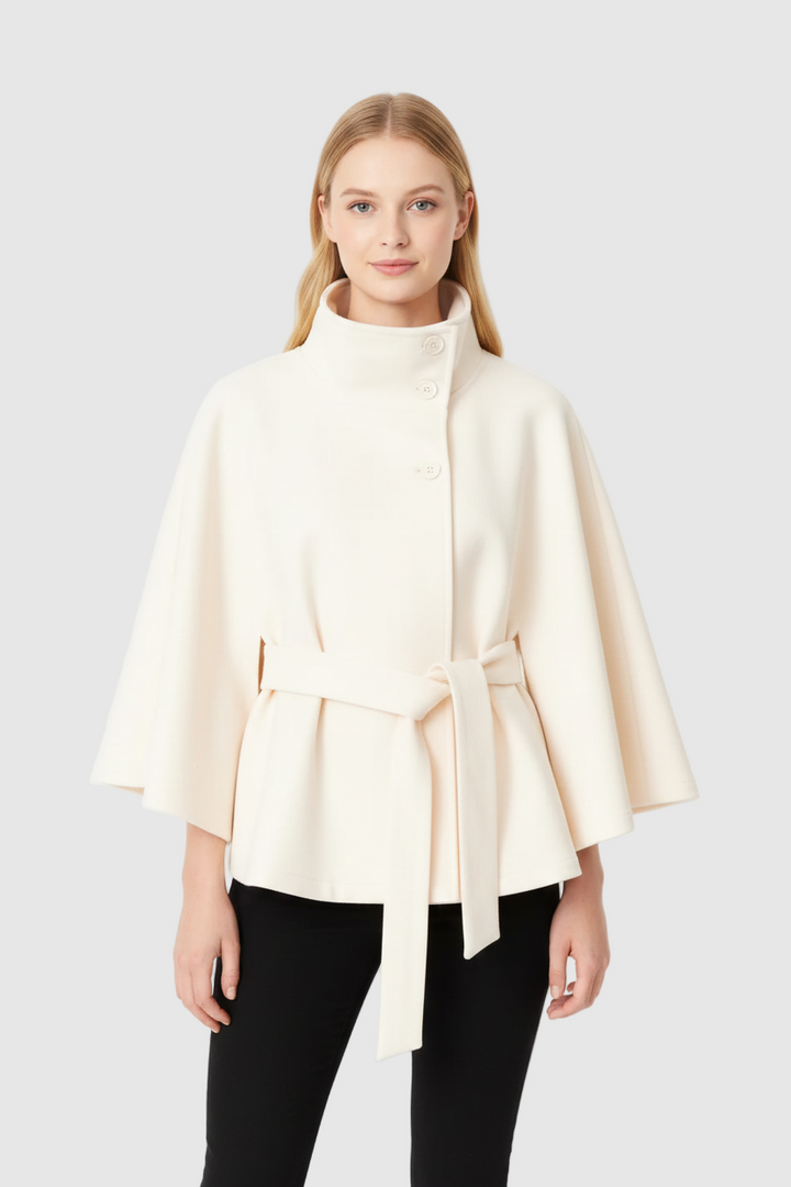 Women's Wool Coat with a High Neck and a Button Front