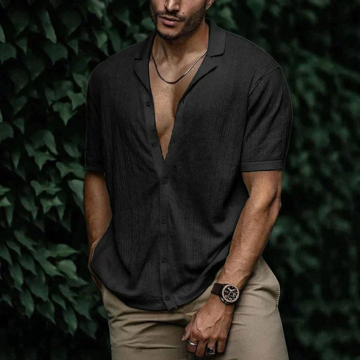 Preston - Men's Summer Casual Short Sleeve Button-Up Shirt with Camp Collar