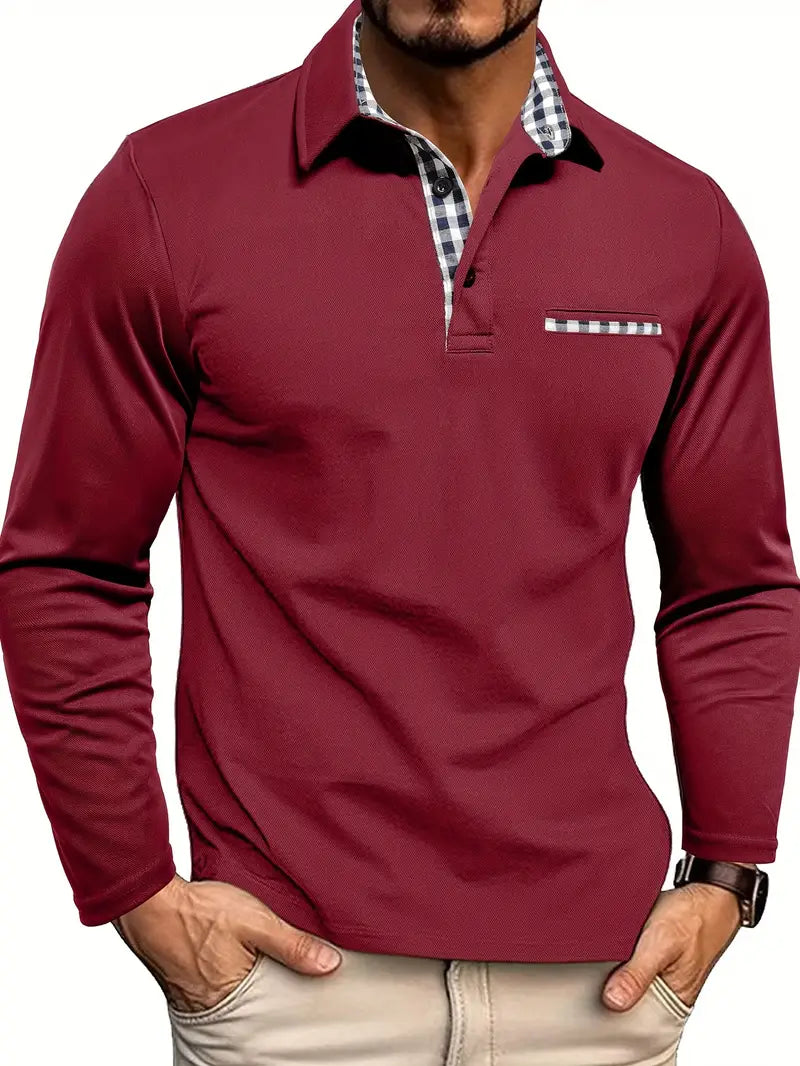 Men's Long Sleeve Contrast Collar Polo Shirt