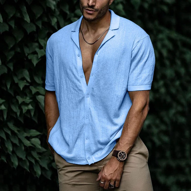 Preston - Men's Summer Casual Short Sleeve Button-Up Shirt with Camp Collar