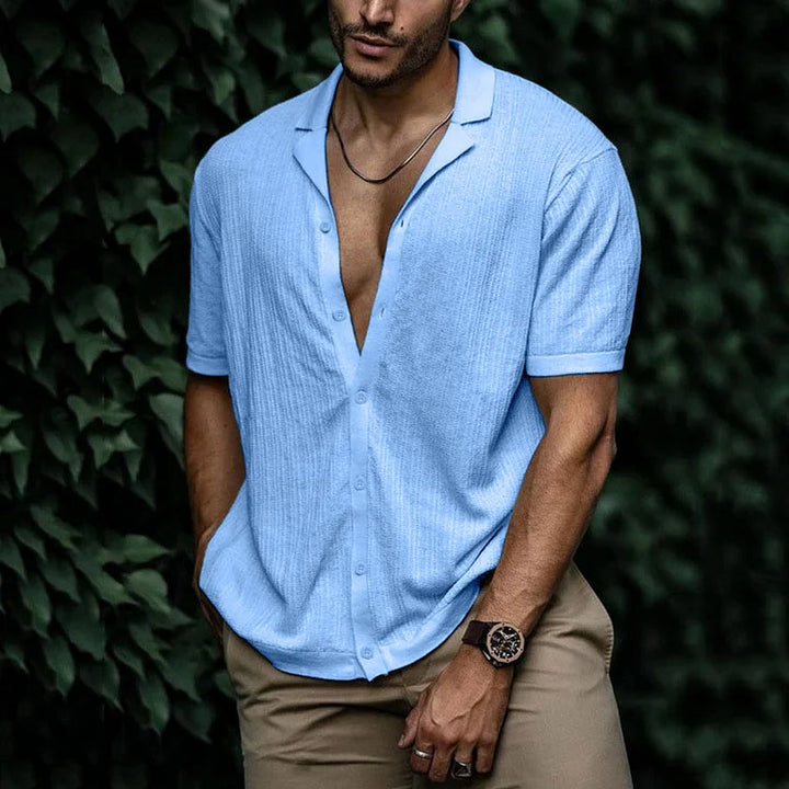 Preston - Men's Summer Casual Short Sleeve Button-Up Shirt with Camp Collar