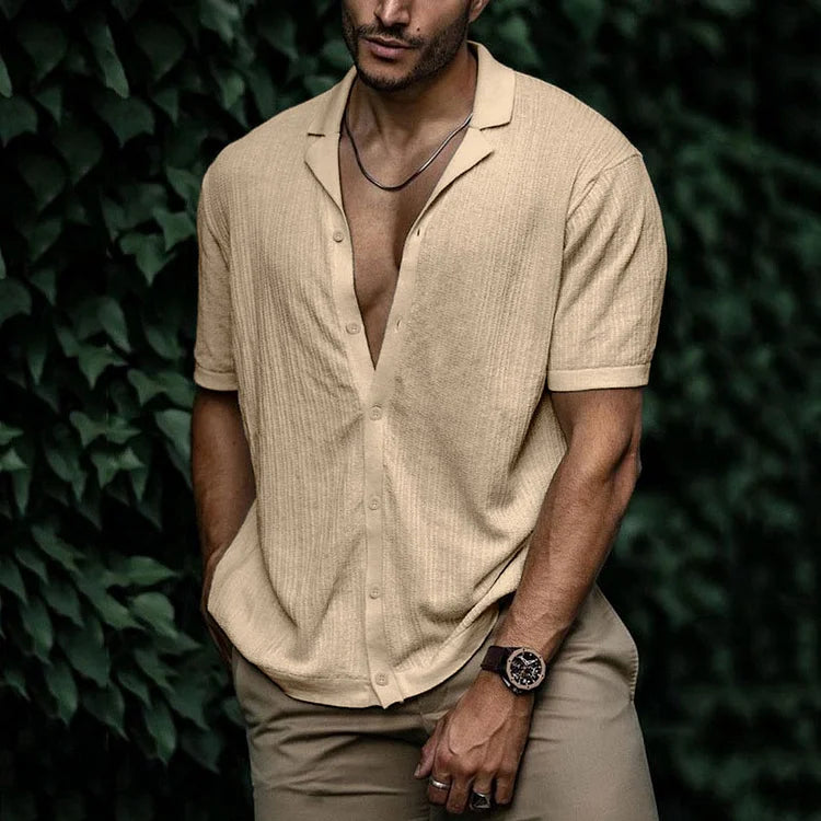 Preston - Men's Summer Casual Short Sleeve Button-Up Shirt with Camp Collar