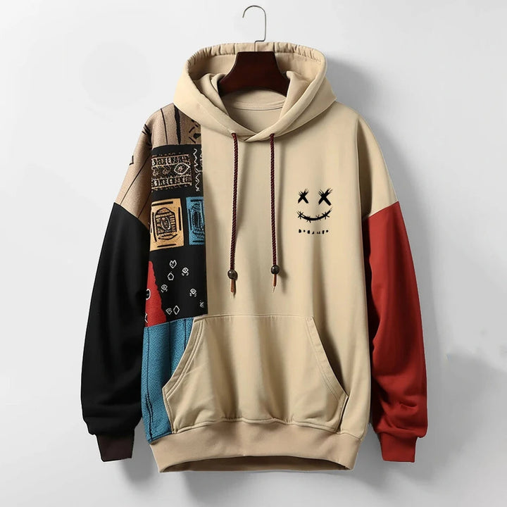 Sudadera urbana vintage de patchwork para hombre
