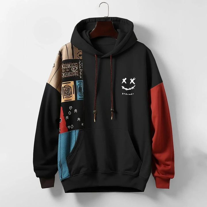 Sudadera urbana vintage de patchwork para hombre