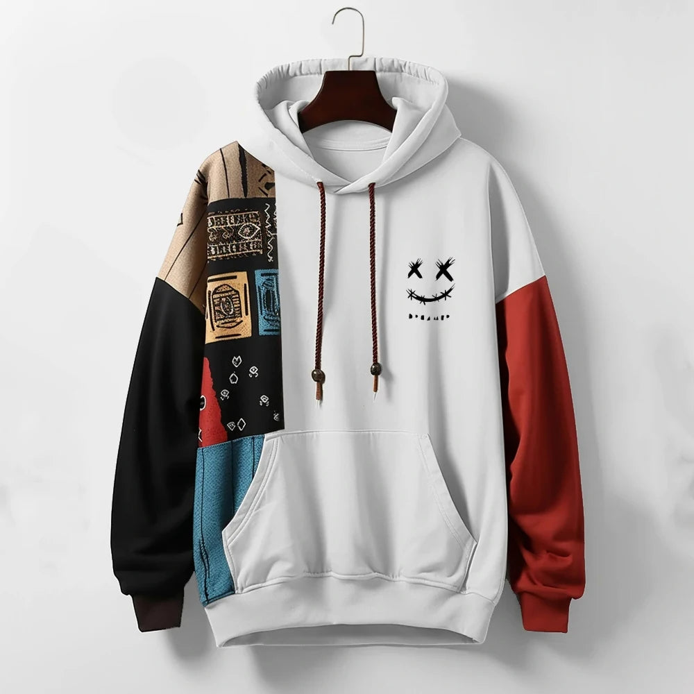 Sudadera urbana vintage de patchwork para hombre