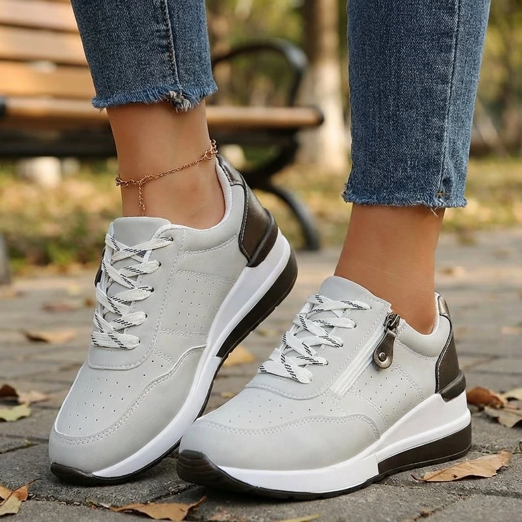 Women’s Cushioned Walking Sneakers with Side Zipper