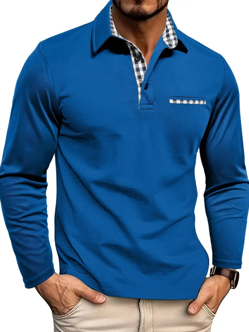 Men's Long Sleeve Contrast Collar Polo Shirt