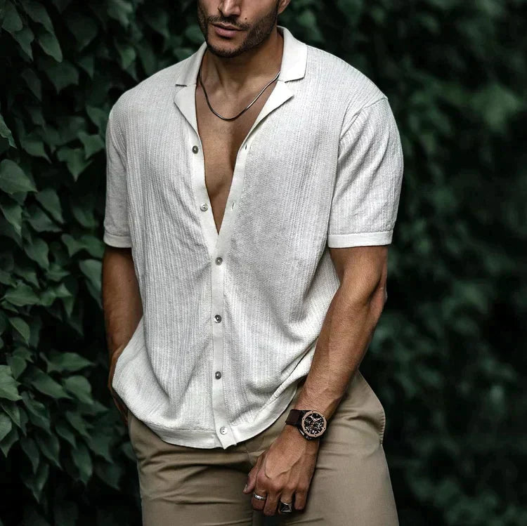 Preston - Men's Summer Casual Short Sleeve Button-Up Shirt with Camp Collar