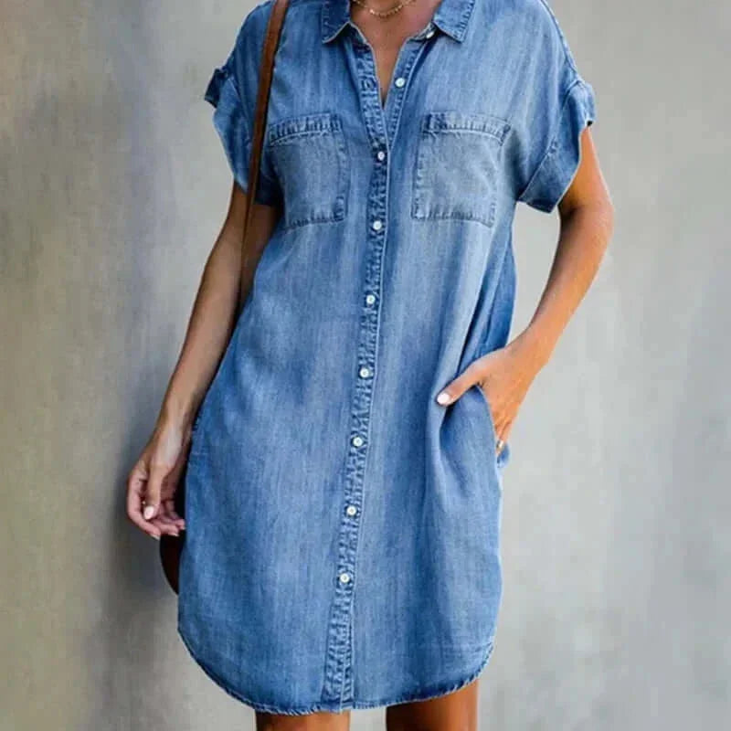 Claudette - Women's Denim Shirt Dress with Button Front - photo 2