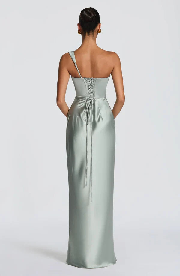 Women's Strapless Draped Maxi Dress with Lace-Up Back
